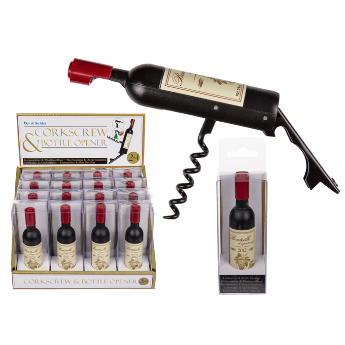 Kurkentrekker en Flesopener in de vorm van een Wijnfles, ca. 11,5 cm