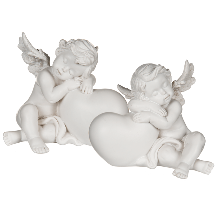 Slaapengel van polyresin op hart, ca. 11,5 x 10 cm, per set van 2.