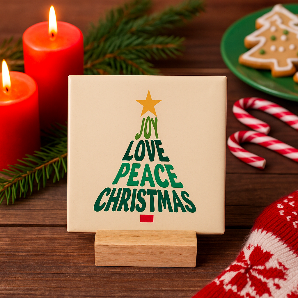 Tegeltje love peace christmas