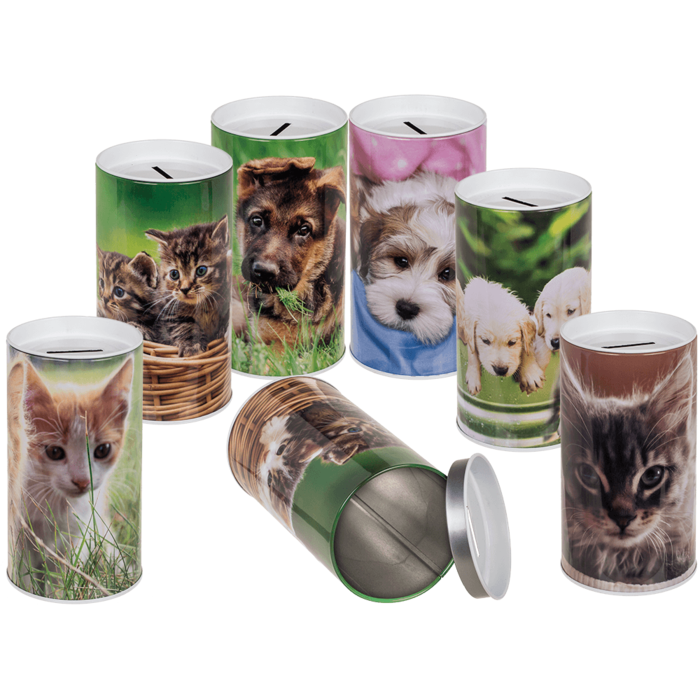 Metalen spaarpot met dieren