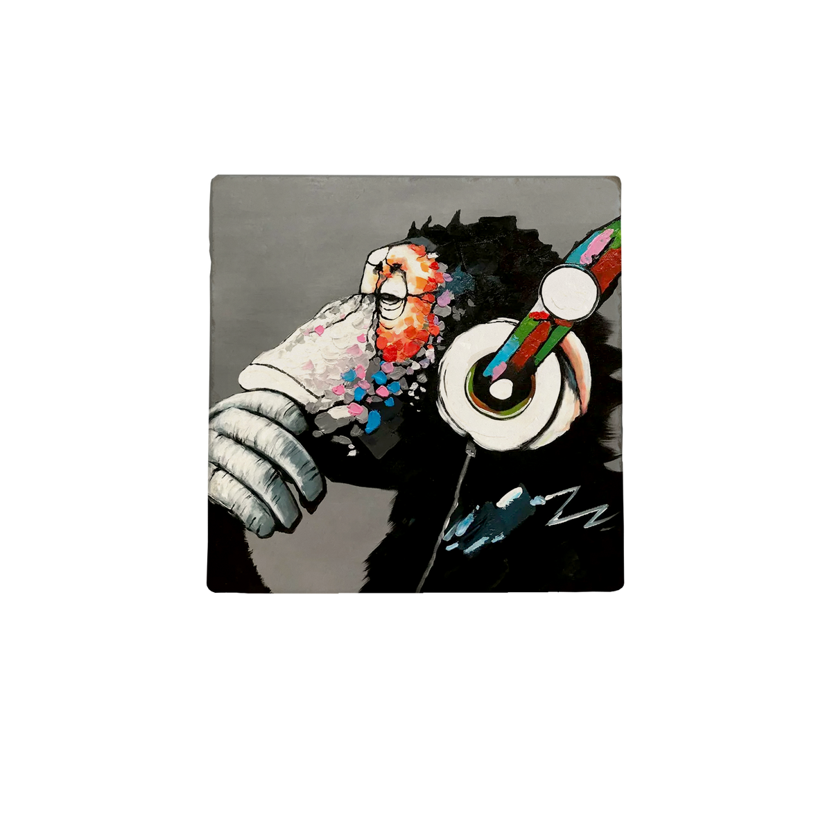 Tegeltje Monkey with Headphone - natural stone tile