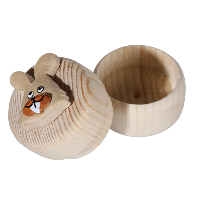 Natuurlijke houten melktandendoos met dierenmotief