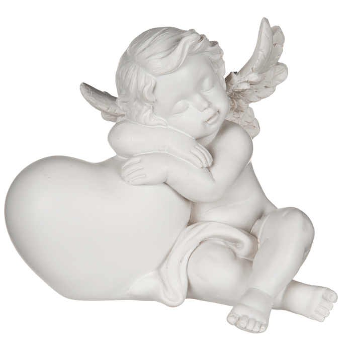 Slaapengel van polyresin op hart, ca. 11,5 x 10 cm, per set van 2.