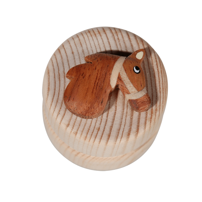 Natuurlijke houten melktandendoos met dierenmotief